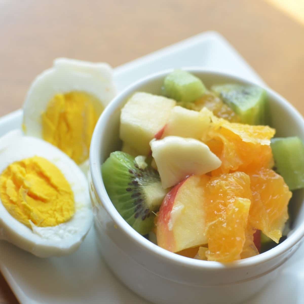 fruit salad and hard boiled egg